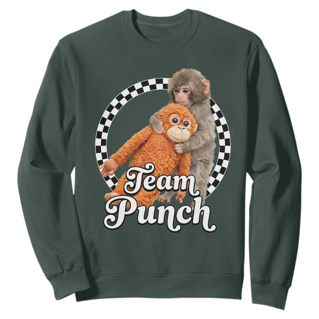 Punch Mokey Sweatshirt Baby Monkey And Plush Toy Viral Trend TS14 Dark Forest Green Print Your Wear