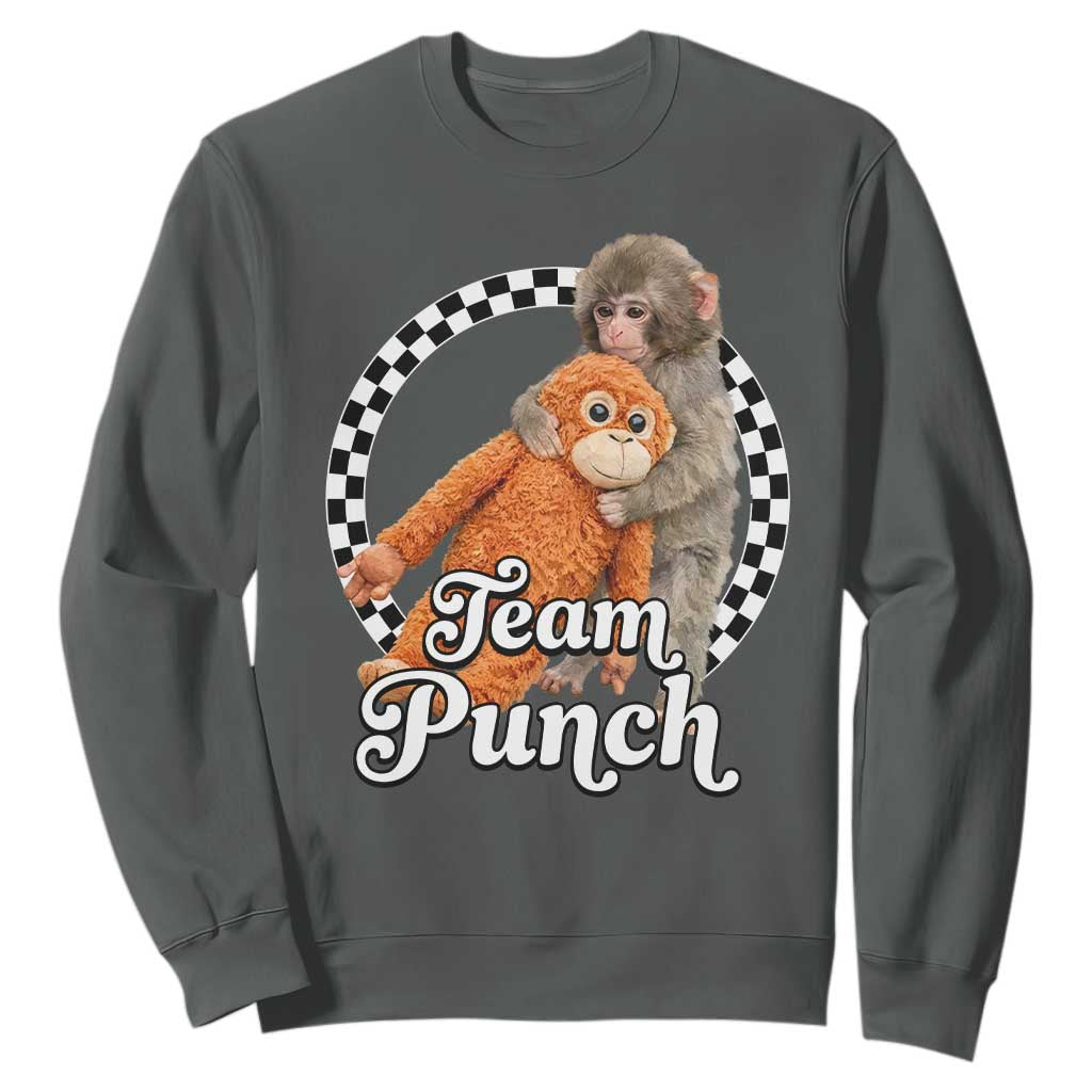 Punch Mokey Sweatshirt Baby Monkey And Plush Toy Viral Trend TS14 Dark Heather Print Your Wear