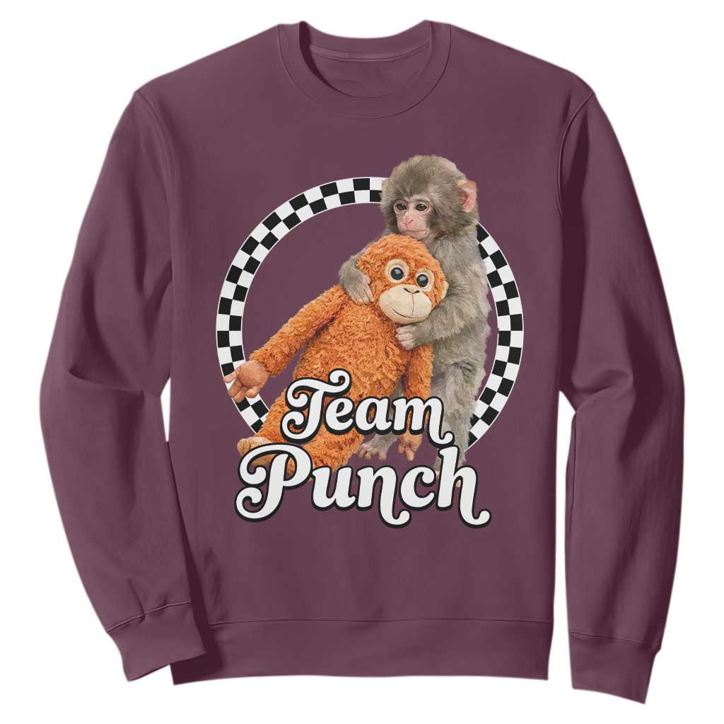 Punch Mokey Sweatshirt Baby Monkey And Plush Toy Viral Trend TS14 Maroon Print Your Wear