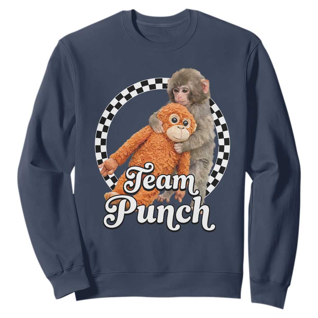 Punch Mokey Sweatshirt Baby Monkey And Plush Toy Viral Trend TS14 Navy Print Your Wear