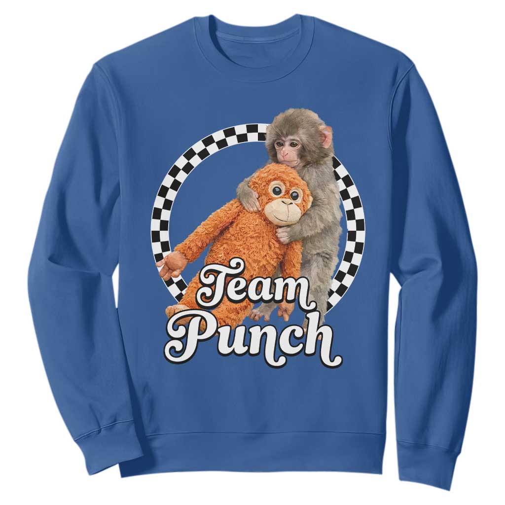 Punch Mokey Sweatshirt Baby Monkey And Plush Toy Viral Trend TS14 Royal Blue Print Your Wear