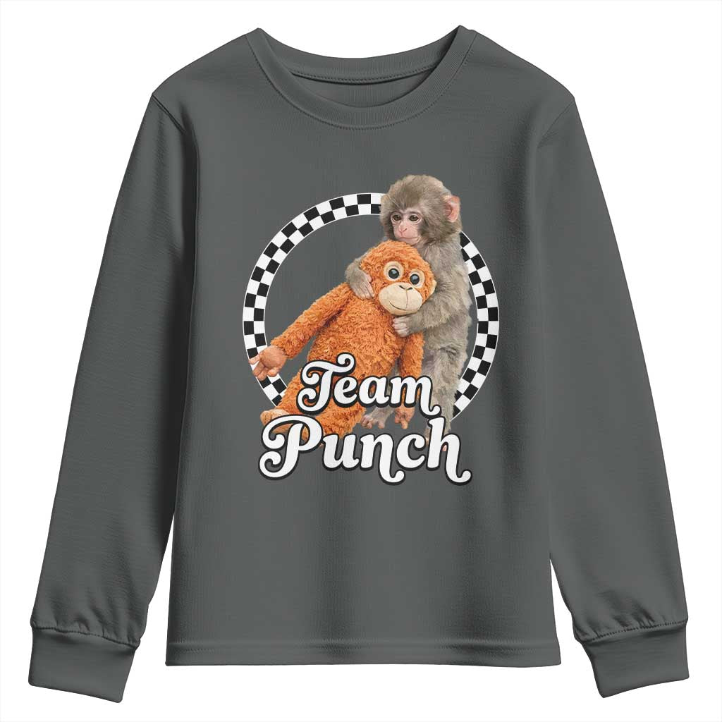 Punch Mokey Youth Sweatshirt Baby Monkey And Plush Toy Viral Trend TS14 Dark Heather Print Your Wear