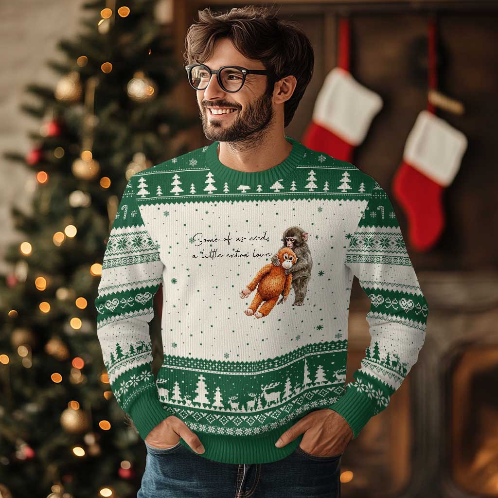 Punch Mokey Ugly Christmas Sweater Some Of Us Need a Little Extra Love TS14 Beige Green Print Your Wear