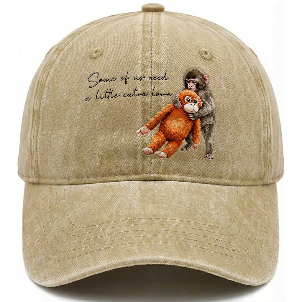 Punch Mokey Washed Cotton Baseball Cap Some Of Us Need a Little Extra Love TS14 Washed Cap Universal Fit Khaki Print Your Wear