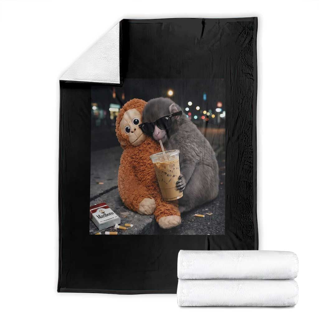 Punch Mokey Meme Throw Blanket Funny Drinking Iced Coffee Sunglasses Street TS14 Black Print Your Wear