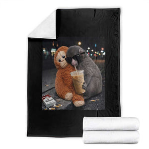 Punch Mokey Meme Throw Blanket Funny Drinking Iced Coffee Sunglasses Street TS14 Black Print Your Wear