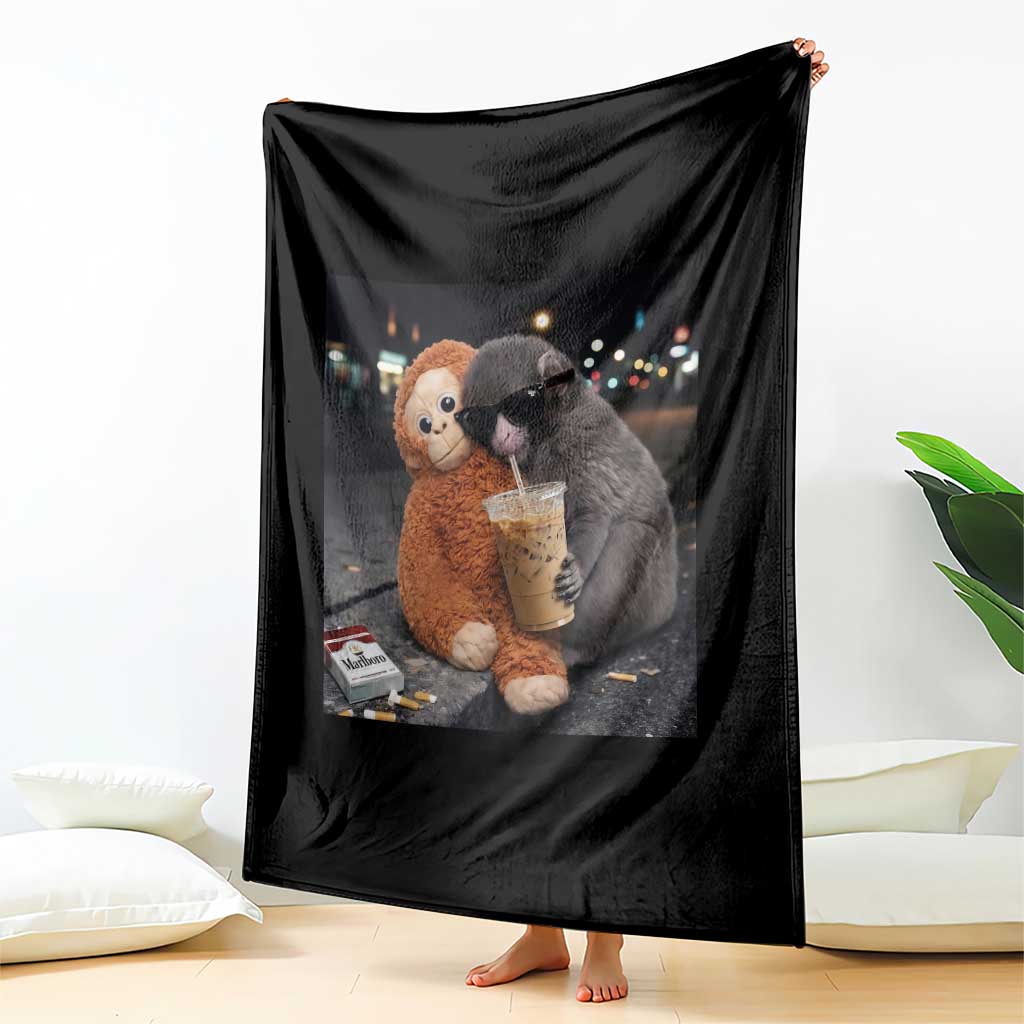 Punch Mokey Meme Throw Blanket Funny Drinking Iced Coffee Sunglasses Street TS14 Print Your Wear
