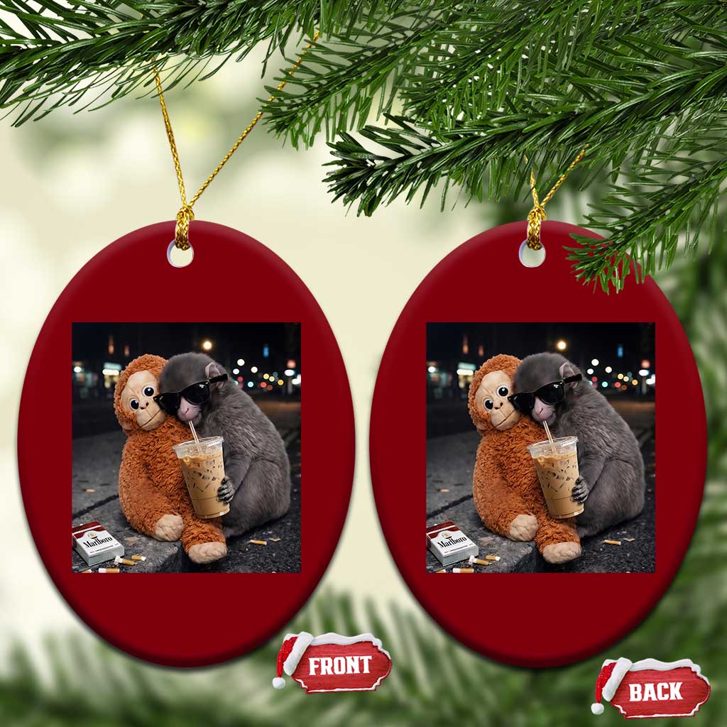 Punch Mokey Meme Ceramic Ornament Funny Drinking Iced Coffee Sunglasses Street TS14 Print Your Wear