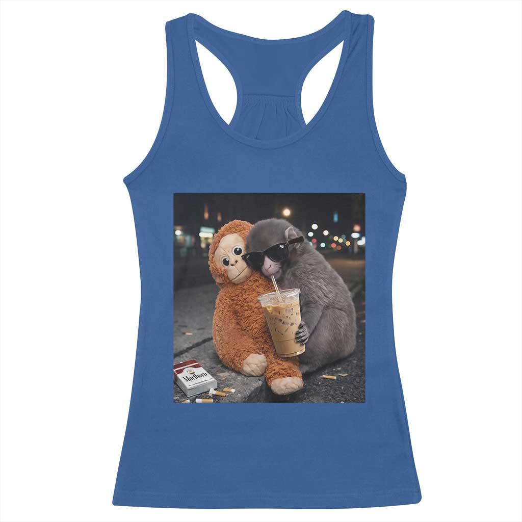 Punch Mokey Meme Racerback Tank Top Funny Drinking Iced Coffee Sunglasses Street TS14 Royal Blue Print Your Wear