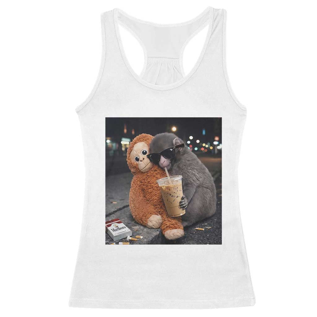 Punch Mokey Meme Racerback Tank Top Funny Drinking Iced Coffee Sunglasses Street TS14 White Print Your Wear