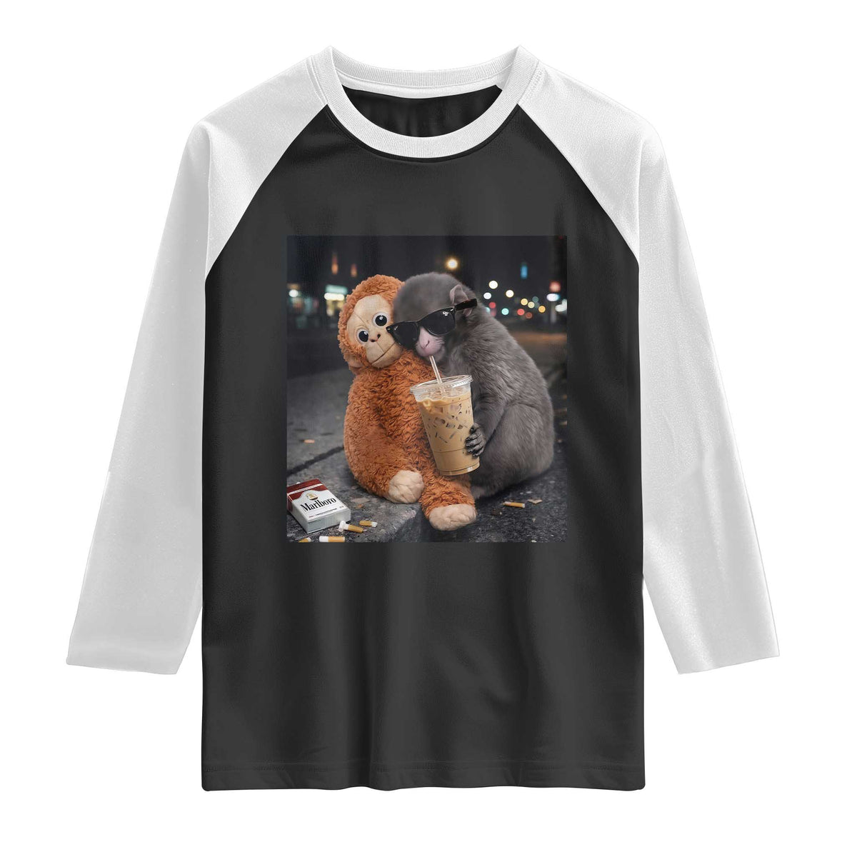 Punch Mokey Meme Raglan Shirt Funny Drinking Iced Coffee Sunglasses Street TS14 Black White Print Your Wear