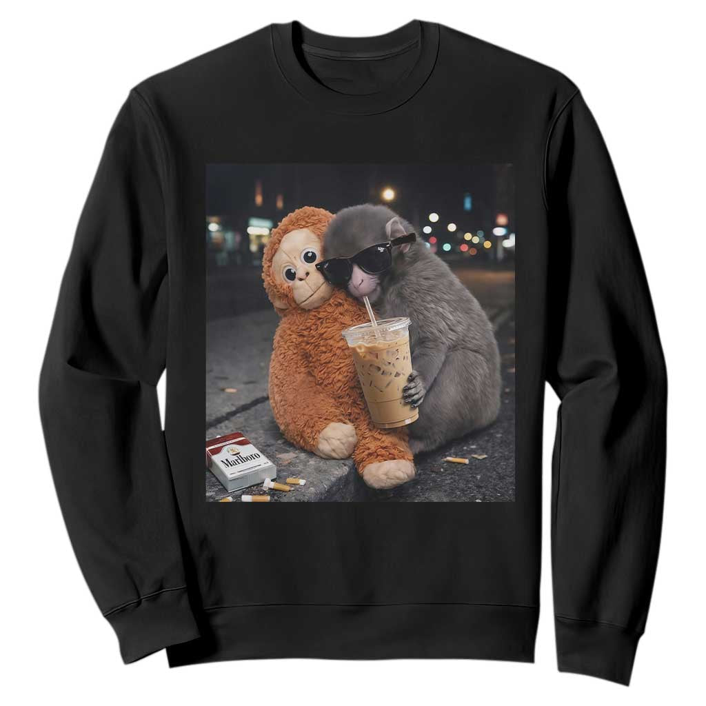 Punch Mokey Meme Sweatshirt Funny Drinking Iced Coffee Sunglasses Street TS14 Black Print Your Wear