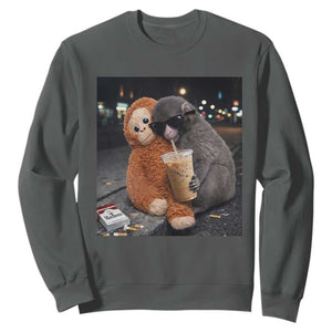 Punch Mokey Meme Sweatshirt Funny Drinking Iced Coffee Sunglasses Street TS14 Dark Heather Print Your Wear