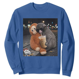 Punch Mokey Meme Sweatshirt Funny Drinking Iced Coffee Sunglasses Street TS14 Royal Blue Print Your Wear