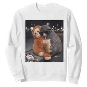 Punch Mokey Meme Sweatshirt Funny Drinking Iced Coffee Sunglasses Street TS14 White Print Your Wear