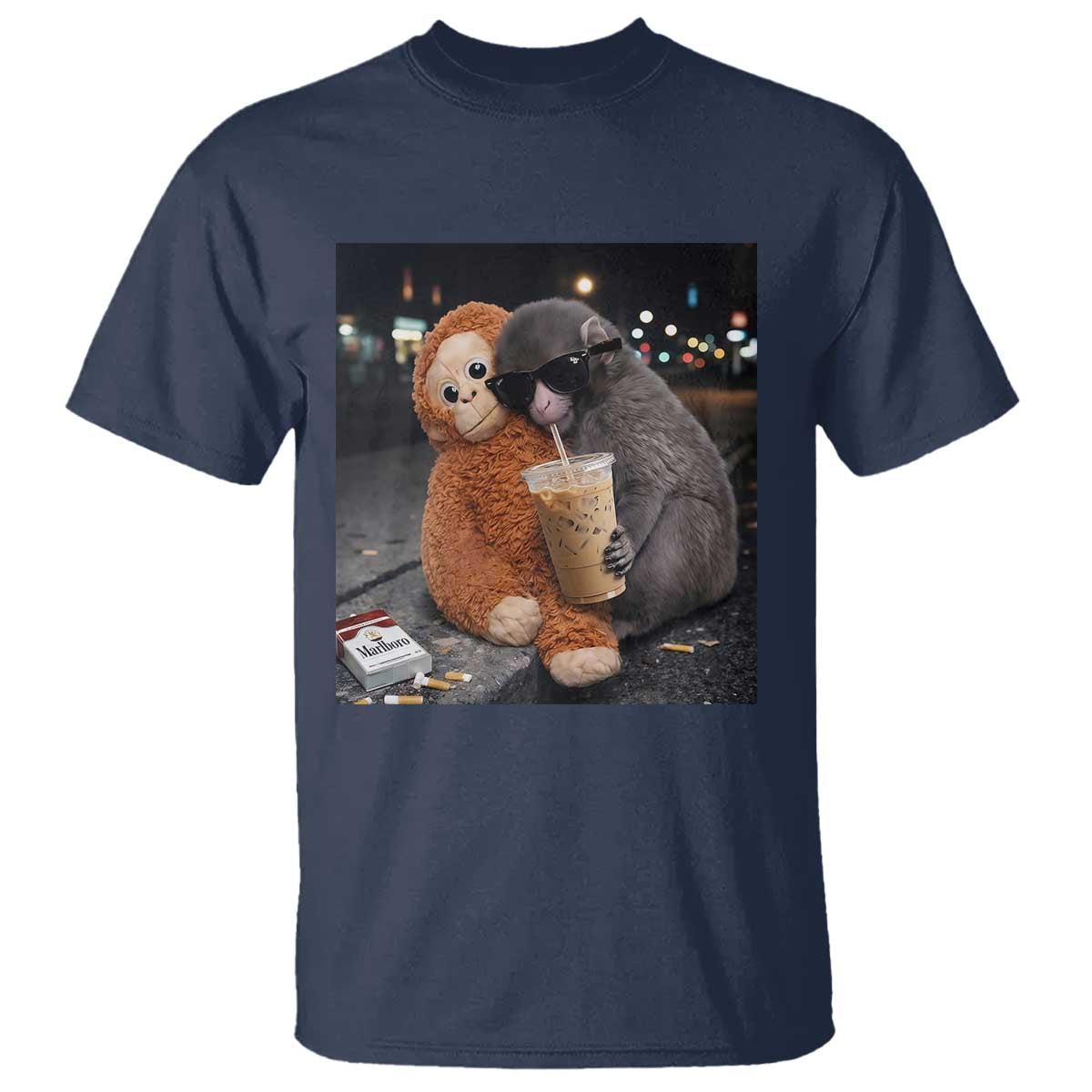 Punch Mokey Meme T Shirt Funny Drinking Iced Coffee Sunglasses Street TS14 Navy Print Your Wear