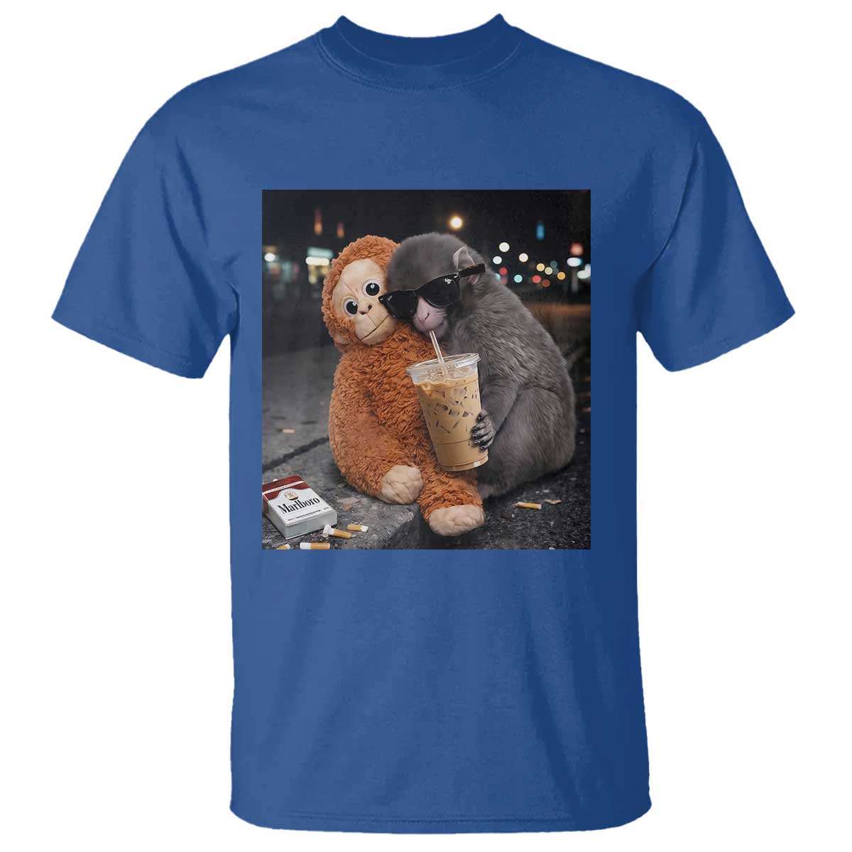 Punch Mokey Meme T Shirt Funny Drinking Iced Coffee Sunglasses Street TS14 Royal Blue Print Your Wear