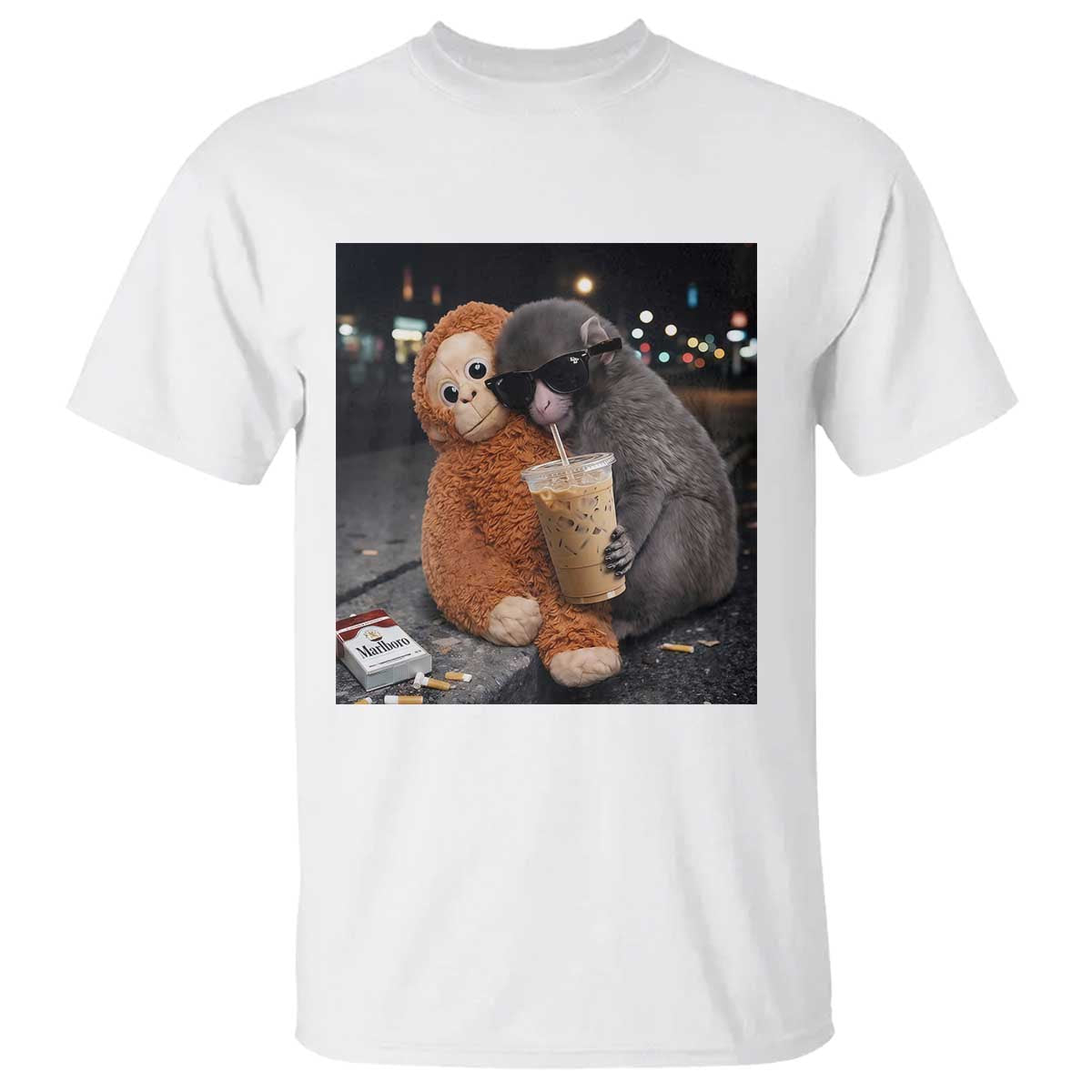 Punch Mokey Meme T Shirt Funny Drinking Iced Coffee Sunglasses Street TS14 White Print Your Wear