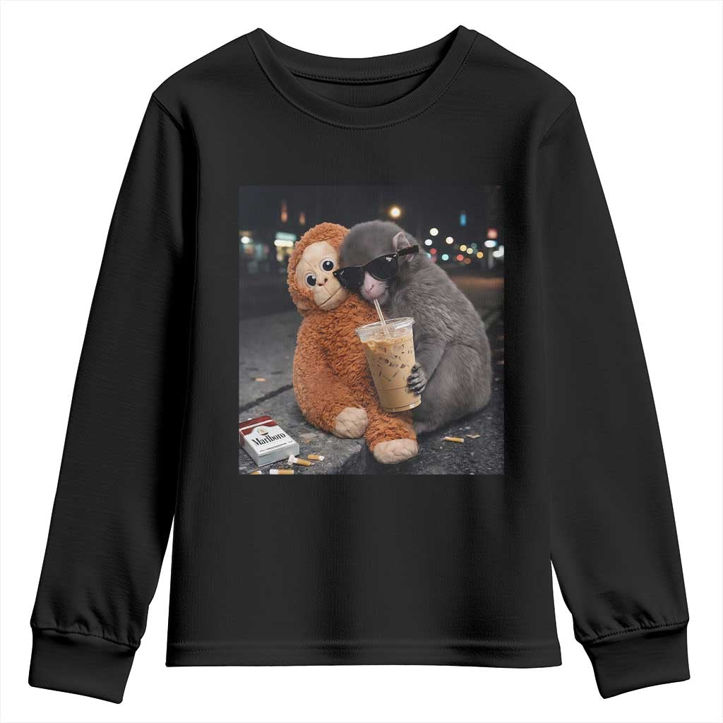 Punch Mokey Meme Youth Sweatshirt Funny Drinking Iced Coffee Sunglasses Street TS14 Black Print Your Wear