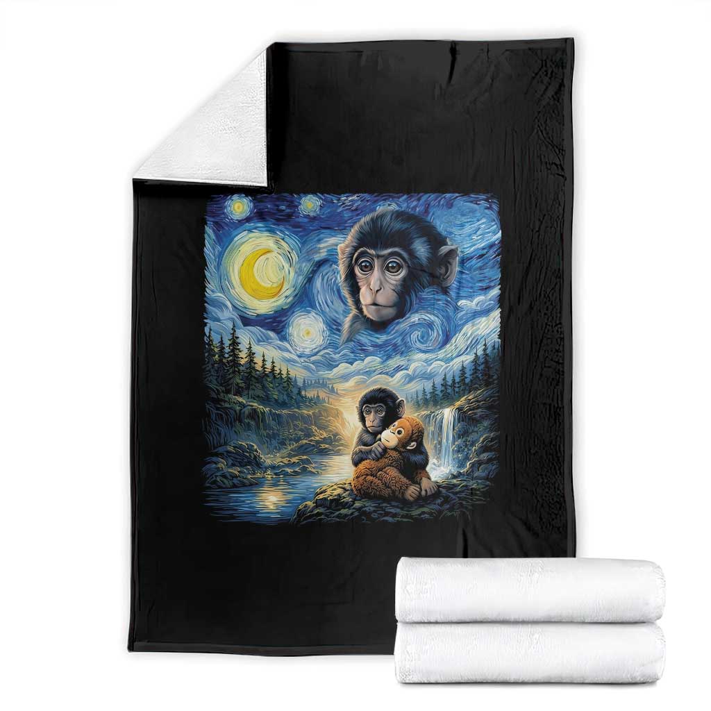 Punch Mokey Throw Blanket Viral Baby Monkey Starry Night Van Gogh TS14 Black Print Your Wear