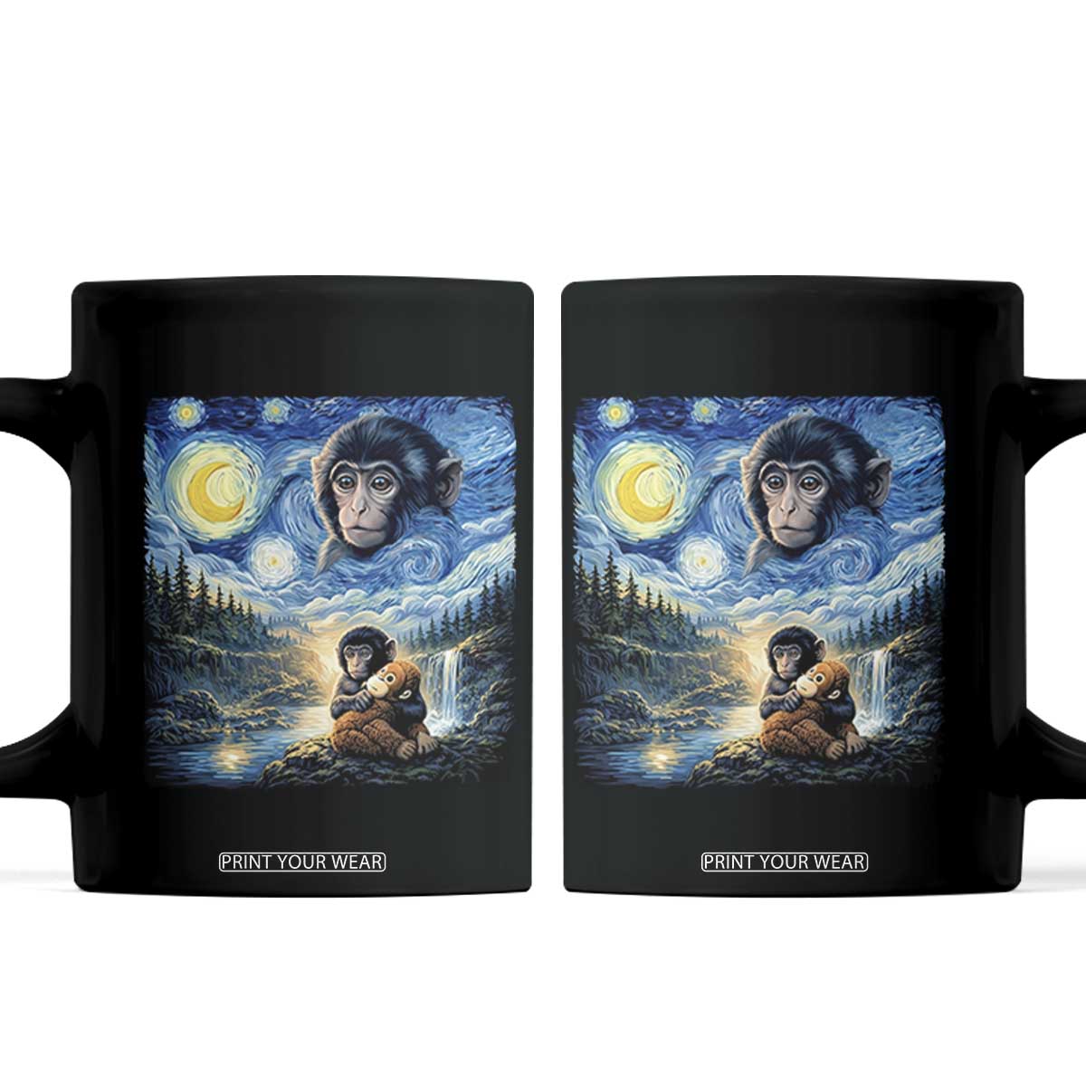 Punch Mokey Coffee Mug Viral Baby Monkey Starry Night Van Gogh TS14 Black Print Your Wear