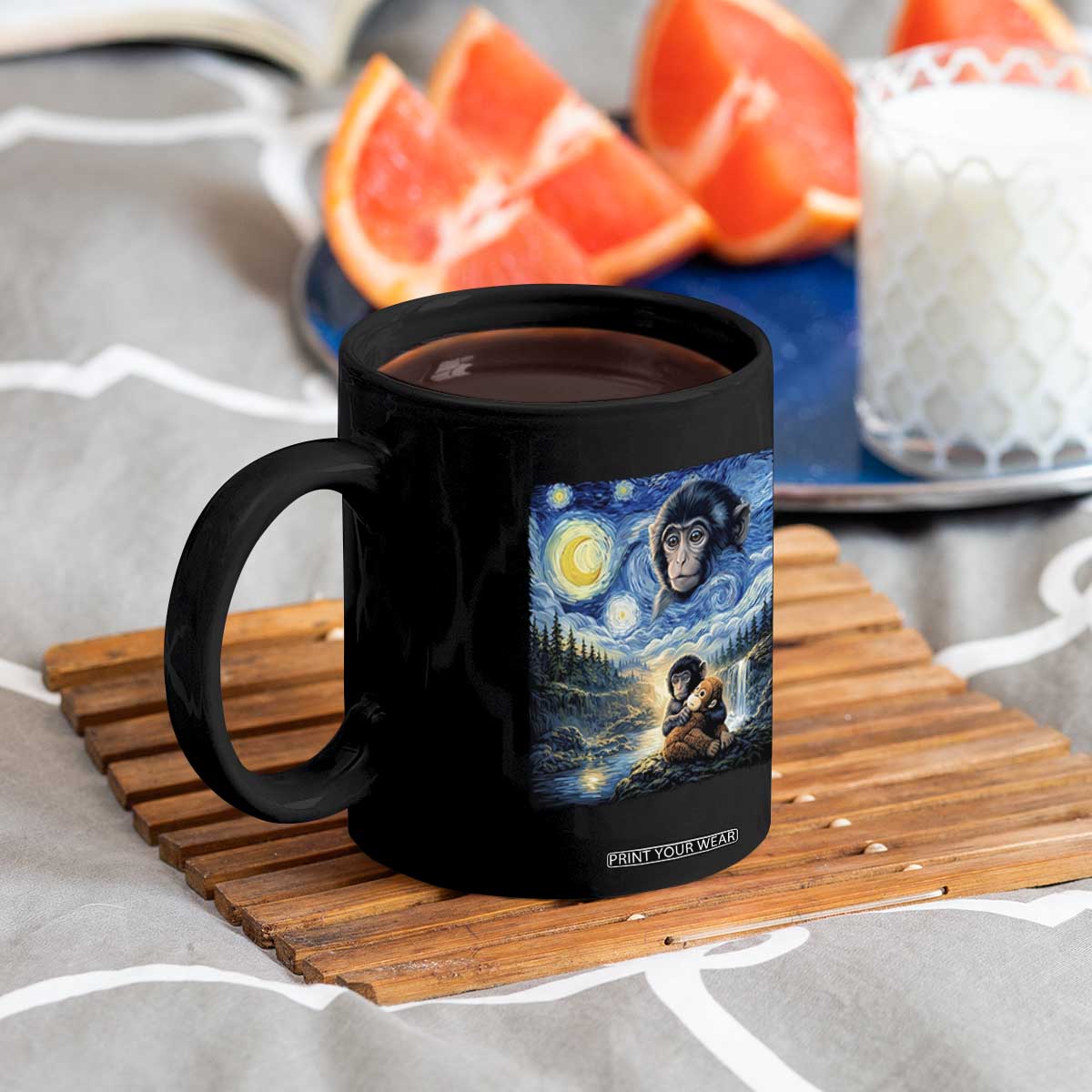 Punch Mokey Coffee Mug Viral Baby Monkey Starry Night Van Gogh TS14 Print Your Wear