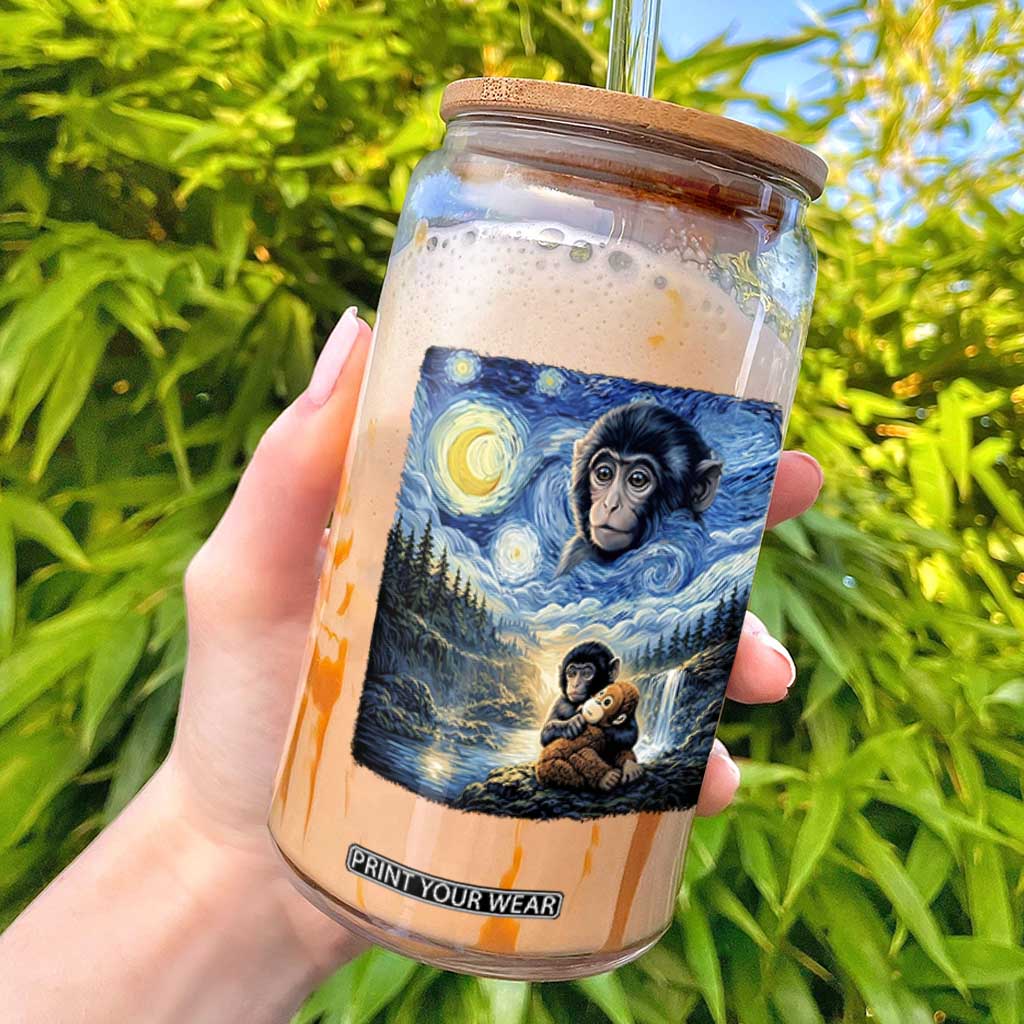 Punch Mokey Glass Can Viral Baby Monkey Starry Night Van Gogh TS14 Black Print Your Wear