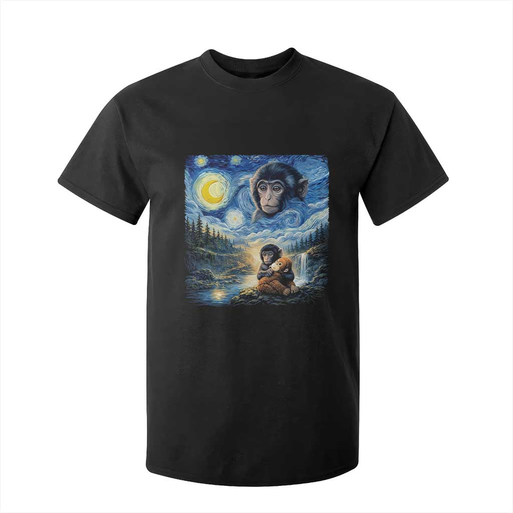 Punch Mokey T Shirt For Kid Viral Baby Monkey Starry Night Van Gogh TS14 Black Print Your Wear