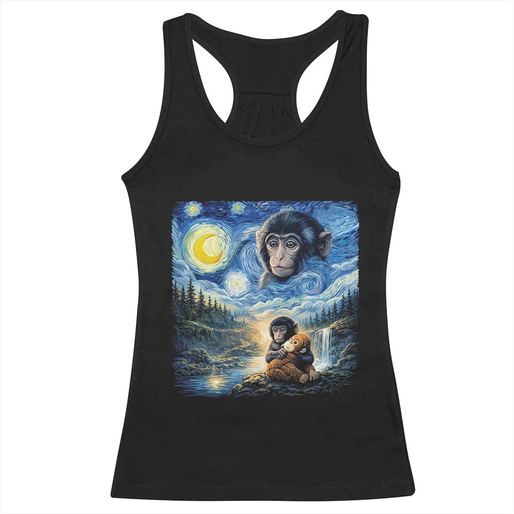 Punch Mokey Racerback Tank Top Viral Baby Monkey Starry Night Van Gogh TS14 Black Print Your Wear
