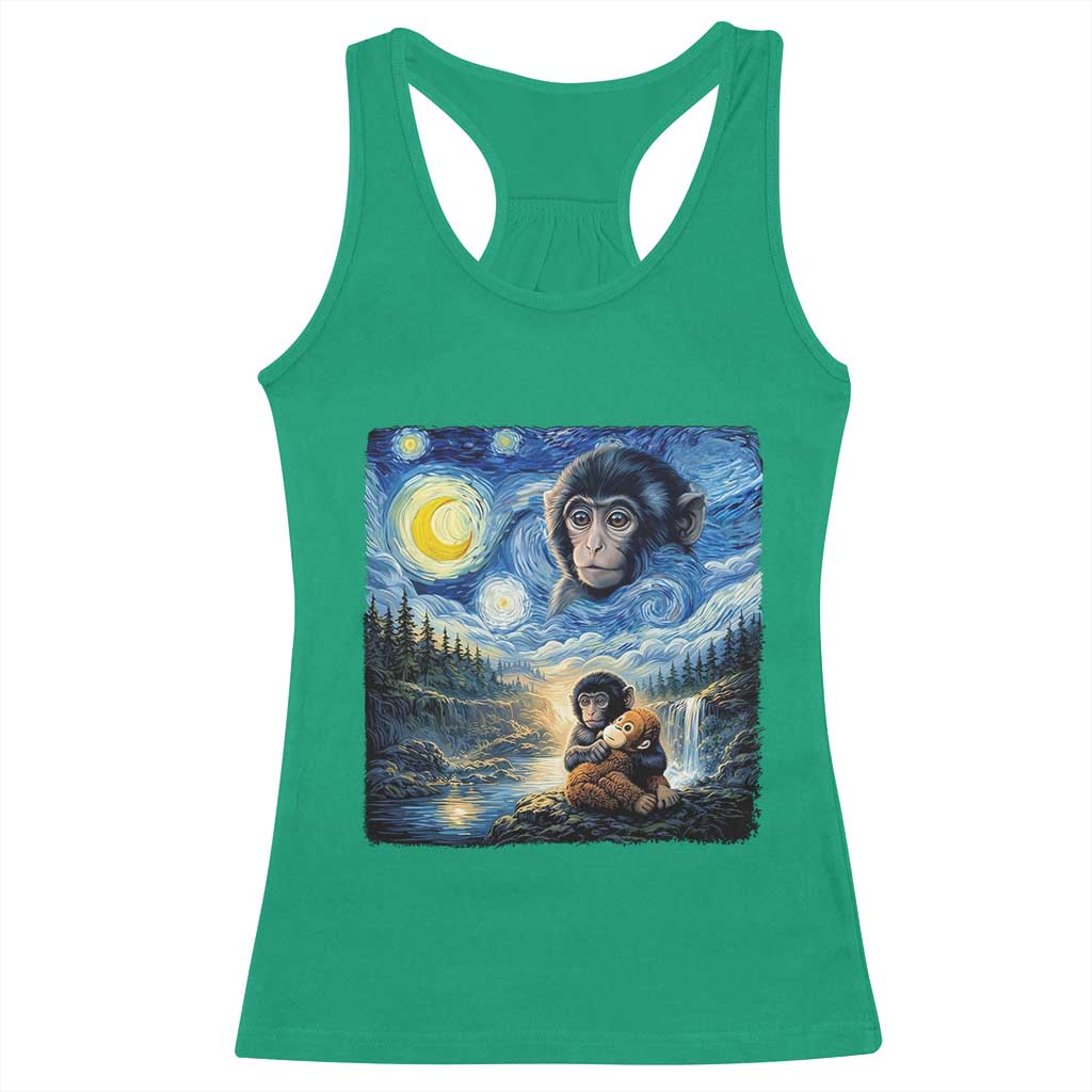 Punch Mokey Racerback Tank Top Viral Baby Monkey Starry Night Van Gogh TS14 Irish Green Print Your Wear