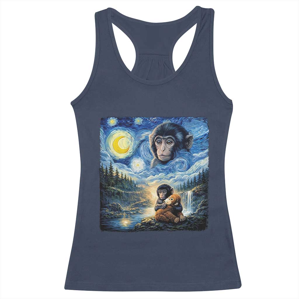 Punch Mokey Racerback Tank Top Viral Baby Monkey Starry Night Van Gogh TS14 Navy Print Your Wear