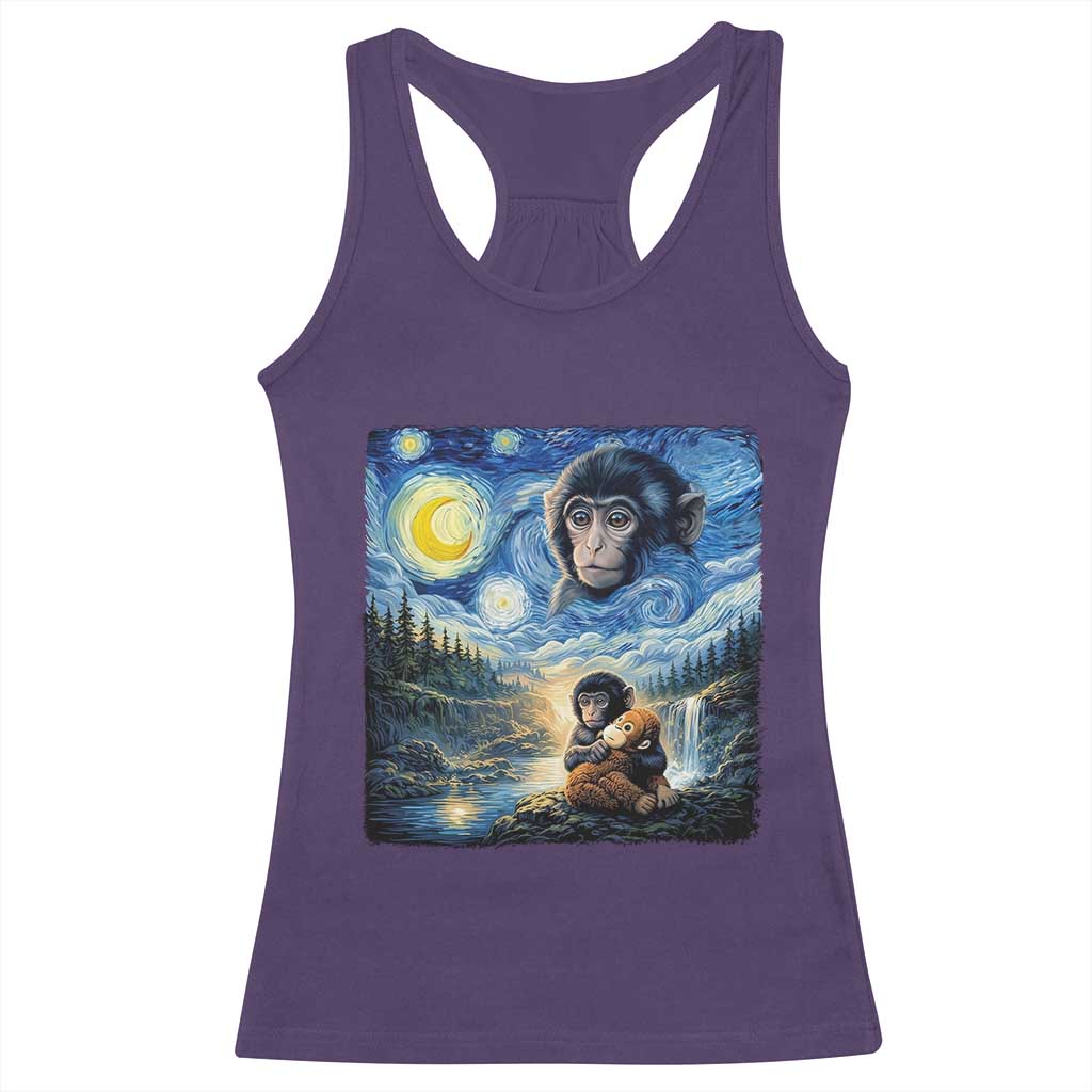 Punch Mokey Racerback Tank Top Viral Baby Monkey Starry Night Van Gogh TS14 Purple Print Your Wear