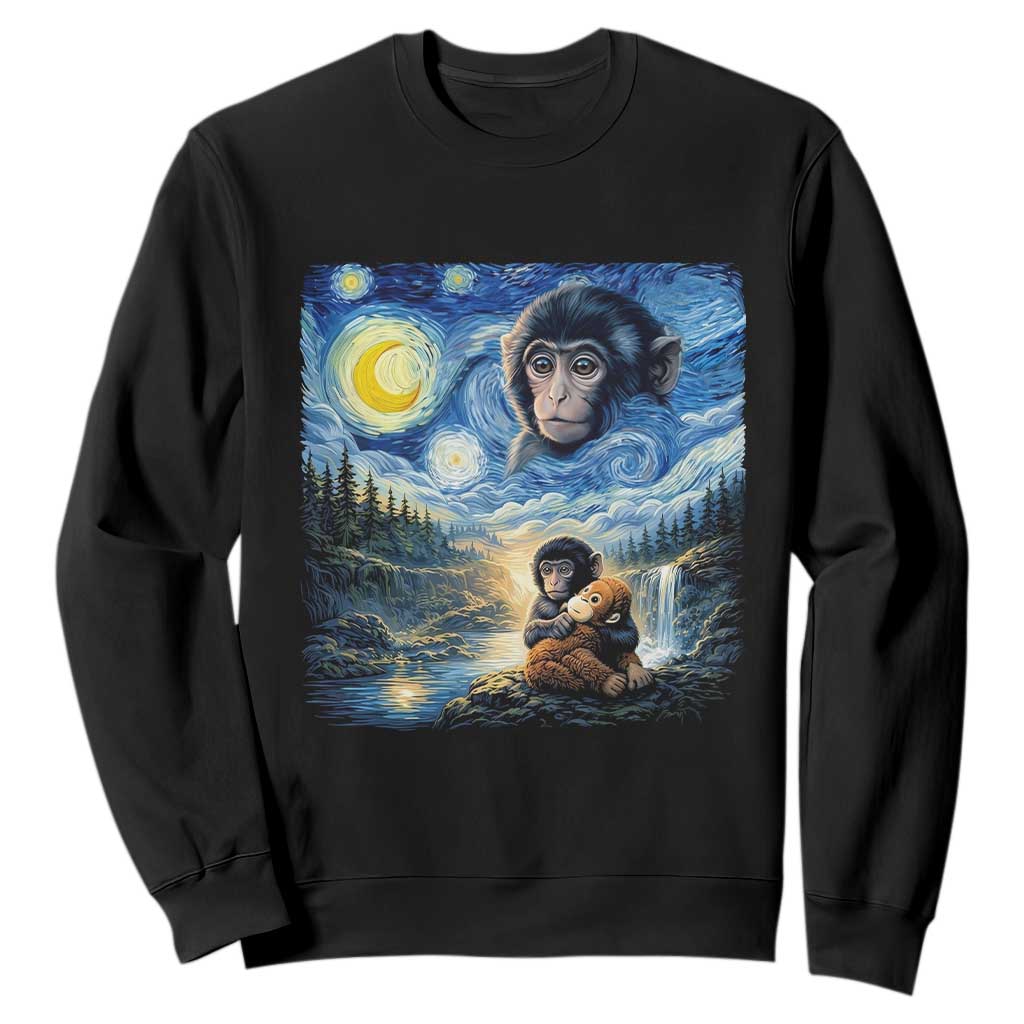 Punch Mokey Sweatshirt Viral Baby Monkey Starry Night Van Gogh TS14 Black Print Your Wear