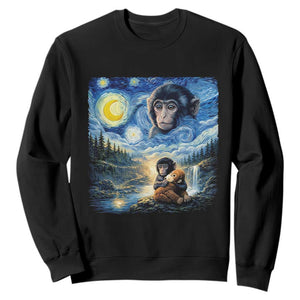 Punch Mokey Sweatshirt Viral Baby Monkey Starry Night Van Gogh TS14 Black Print Your Wear