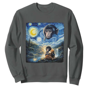 Punch Mokey Sweatshirt Viral Baby Monkey Starry Night Van Gogh TS14 Dark Heather Print Your Wear