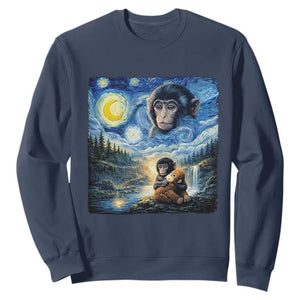 Punch Mokey Sweatshirt Viral Baby Monkey Starry Night Van Gogh TS14 Navy Print Your Wear