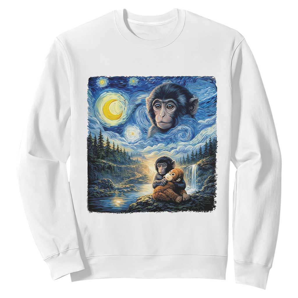 Punch Mokey Sweatshirt Viral Baby Monkey Starry Night Van Gogh TS14 White Print Your Wear