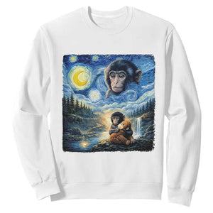 Punch Mokey Sweatshirt Viral Baby Monkey Starry Night Van Gogh TS14 White Print Your Wear