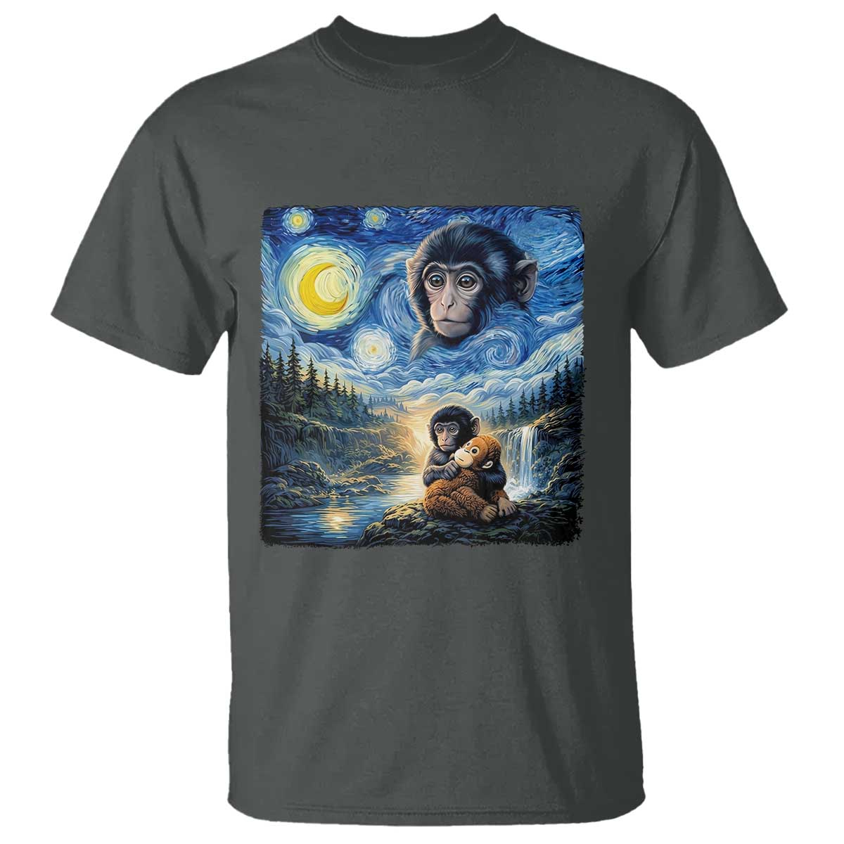 Punch Mokey T Shirt Viral Baby Monkey Starry Night Van Gogh TS14 Dark Heather Print Your Wear