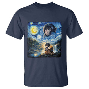 Punch Mokey T Shirt Viral Baby Monkey Starry Night Van Gogh TS14 Navy Print Your Wear