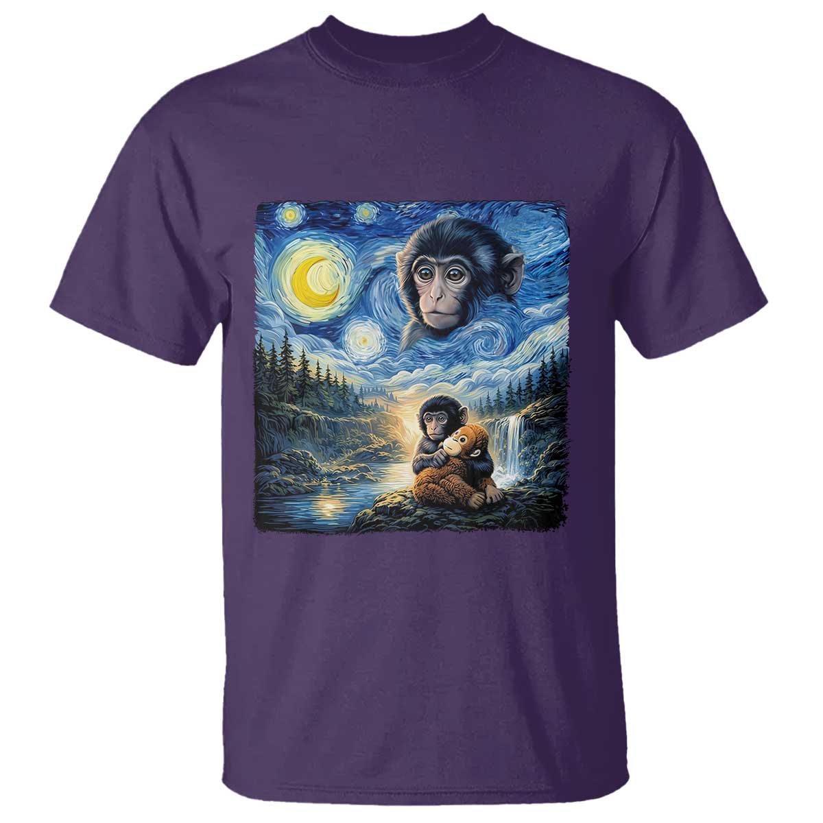 Punch Mokey T Shirt Viral Baby Monkey Starry Night Van Gogh TS14 Purple Print Your Wear