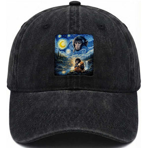 Punch Mokey Washed Cotton Baseball Cap Viral Baby Monkey Starry Night Van Gogh TS14 Washed Cap Universal Fit Black Print Your Wear