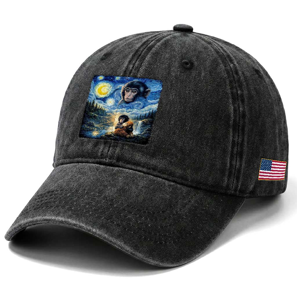 Punch Mokey Washed Cotton Baseball Cap Viral Baby Monkey Starry Night Van Gogh TS14 Print Your Wear