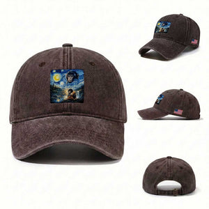 Punch Mokey Washed Cotton Baseball Cap Viral Baby Monkey Starry Night Van Gogh TS14 Washed Cap Universal Fit Dark Brown Print Your Wear