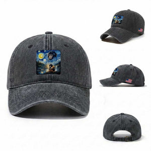 Punch Mokey Washed Cotton Baseball Cap Viral Baby Monkey Starry Night Van Gogh TS14 Washed Cap Universal Fit Dark Gray Print Your Wear