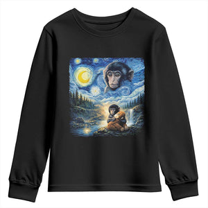 Punch Mokey Youth Sweatshirt Viral Baby Monkey Starry Night Van Gogh TS14 Black Print Your Wear