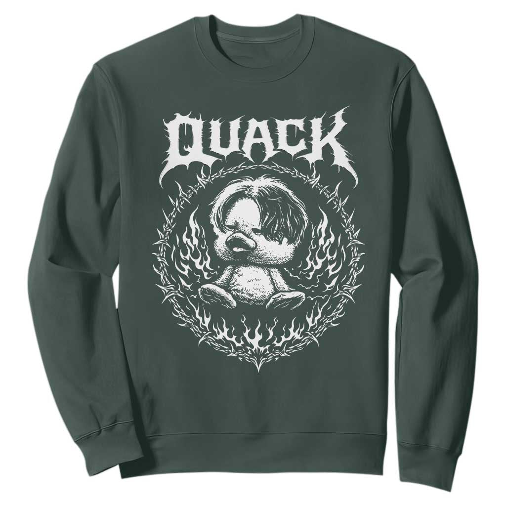 Funny Duck Metal Concert Sweatshirt Rock Music Quack Meme TS14 Dark Forest Green Print Your Wear