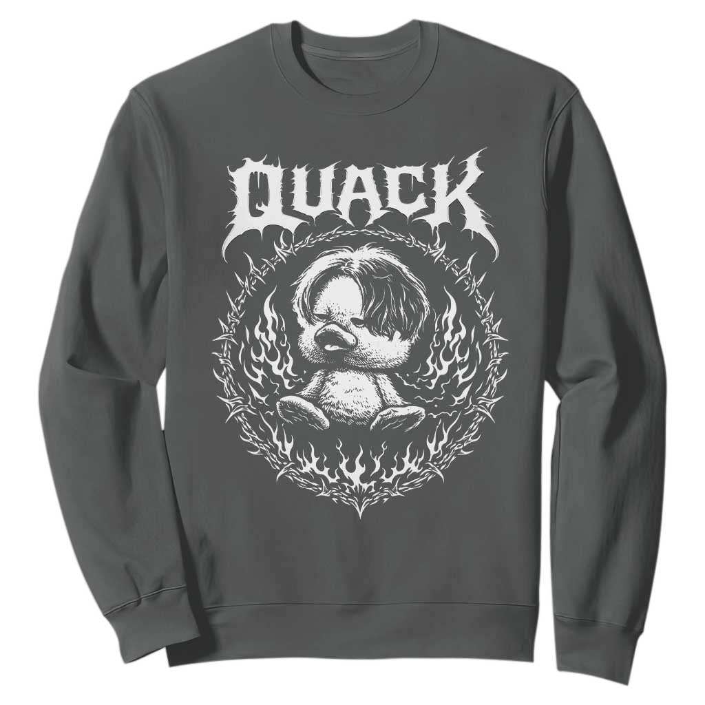 Funny Duck Metal Concert Sweatshirt Rock Music Quack Meme TS14 Dark Heather Print Your Wear