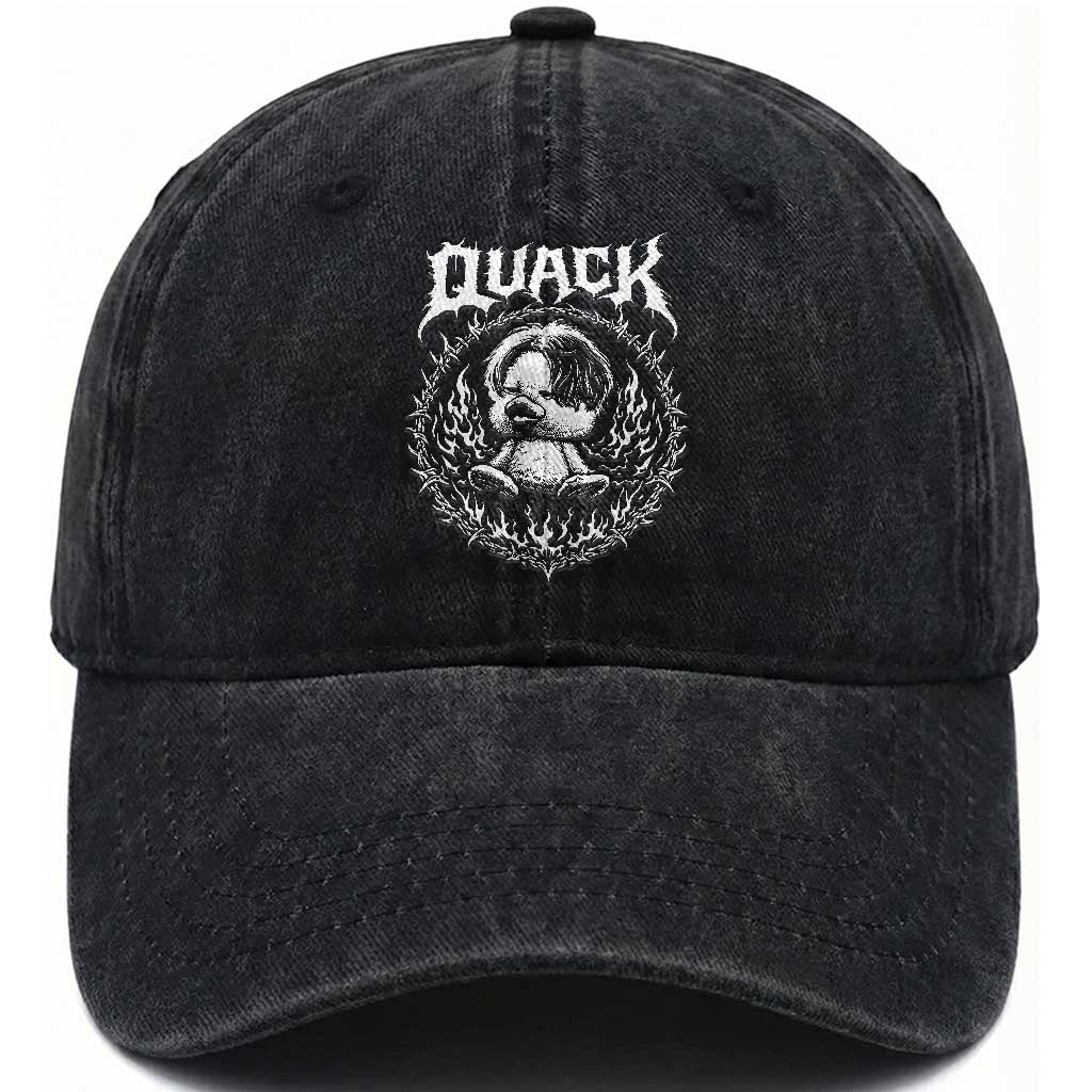 Funny Duck Metal Concert Washed Cotton Baseball Cap Rock Music Quack Meme TS14 Washed Cap Universal Fit Black Print Your Wear