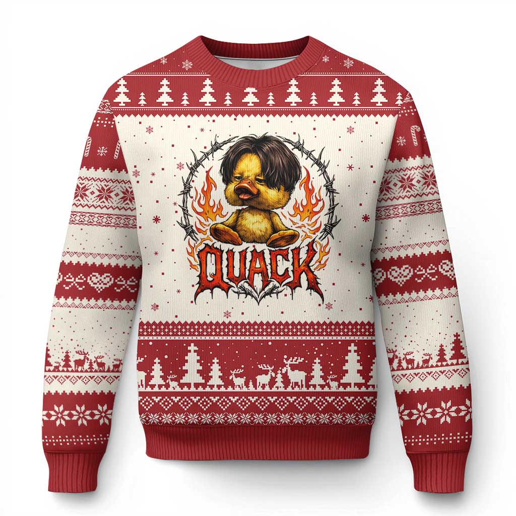 Funny Duck Metal Concert Ugly Christmas Sweater Rock Band Quack Meme TS14 Beige Red Print Your Wear